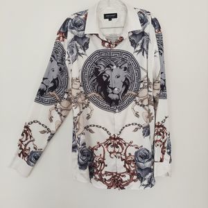 Alex Vando Premium Shirt Button Up Size Large Lions Horse Chains Club Party
